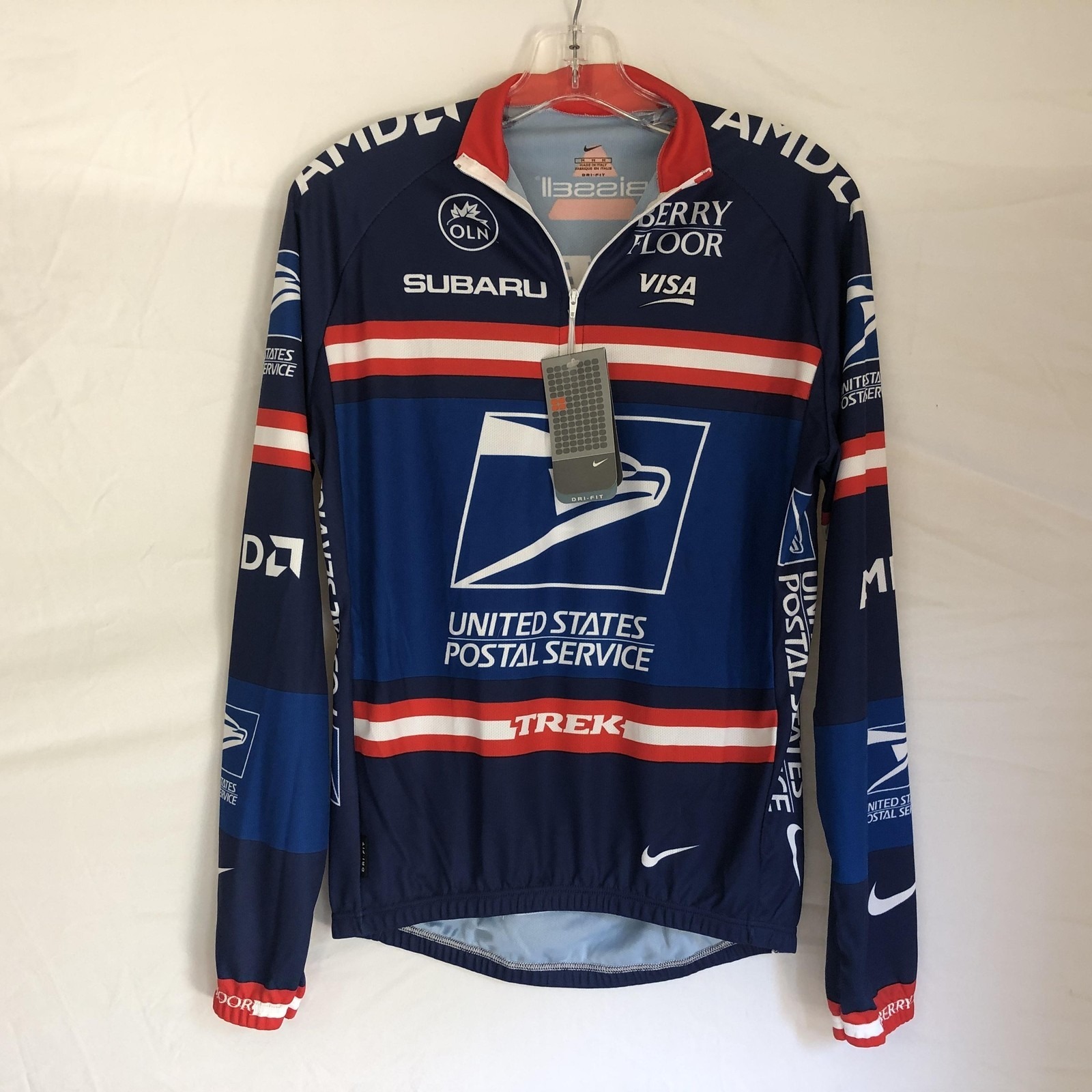 New Vintage Nike Trek Cycling Jersey Mens M Blue 1/4 Zip Long Sleeve Shirt